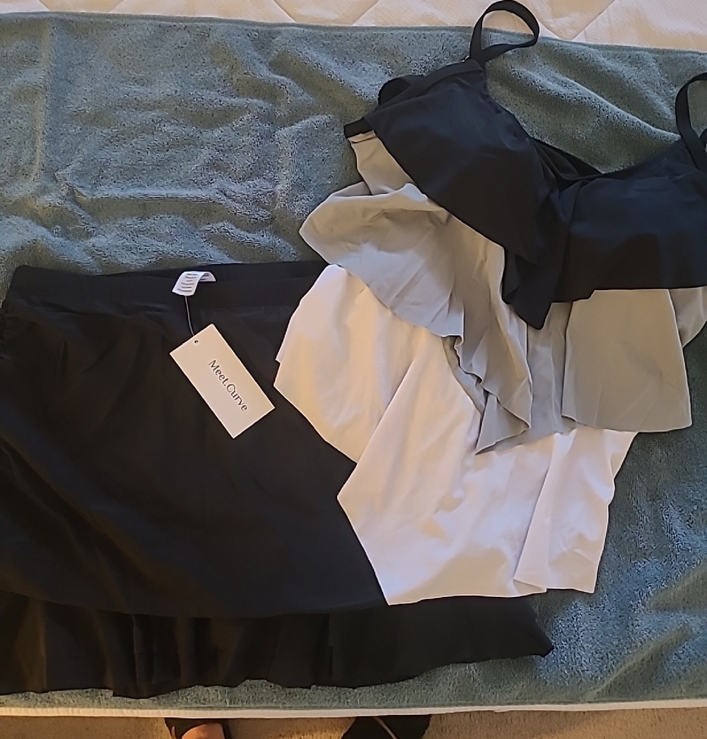 MerSea & Co. Women’s Black & Gray Tiered Ruffle Swim Set